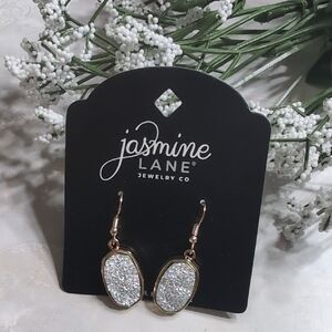 NEW Jasmine Lane Goldtone Druzy Silver Sparkle Earrings